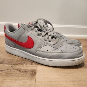 Nike Court Vision Low Gray Red Leather Sneakers Men’s Size 13 DH2987-004